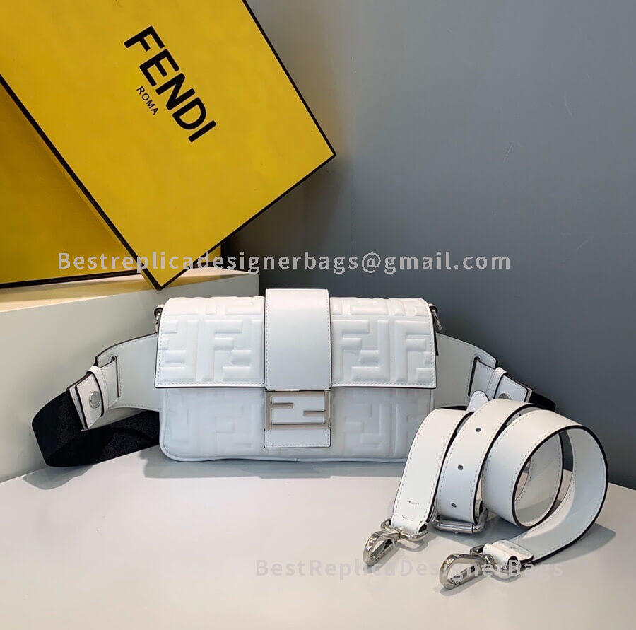 Fendi Baguette White Sheepskin Bag SHW 0137